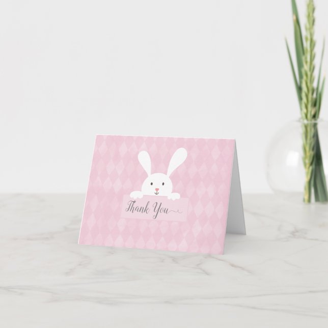 White Bunny Baby Shower Rosa Argyle Tack Kort (Framsida)
