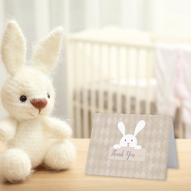 White Bunny Baby Shower Tan Argyle Tack Kort (Skapare uppladdad)