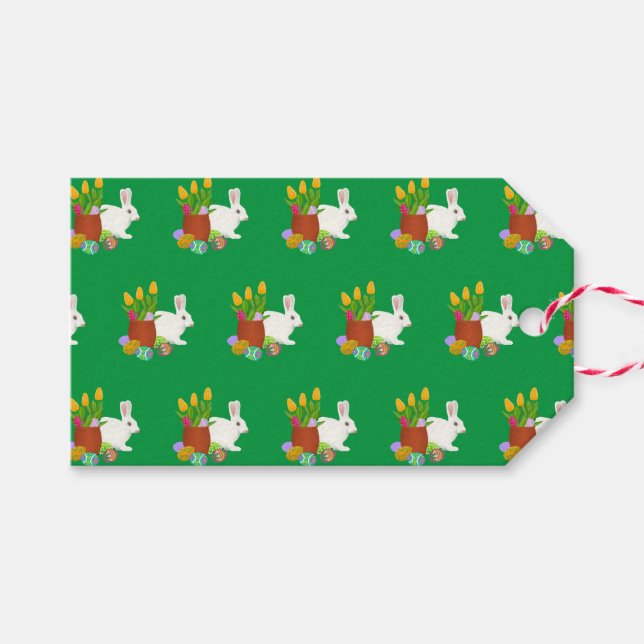 White Bunny Glad påsk Presentetikett (Framsidan (Horizontal))
