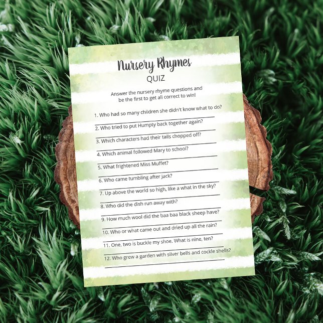 White Bunny Grönt Nursery Rhymes Quiz Game Inbjudningar (Skapare uppladdad)