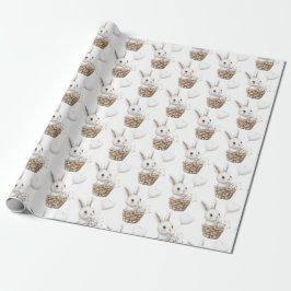 White Bunny Hearts i en Basket Baby Shower Presentpapper