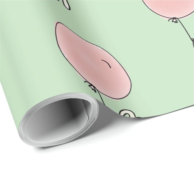 White Bunny Holding a Rosa Balloon Presentpapper (Rullad Hörn)