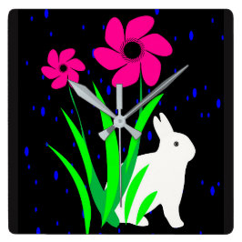 White Bunny med Flowers Wall Clock av Julie Fyrkantig Klocka