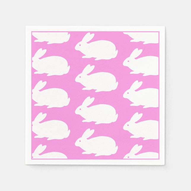 White Bunny Mönster på Rosa Pappersservett (Framsidan)