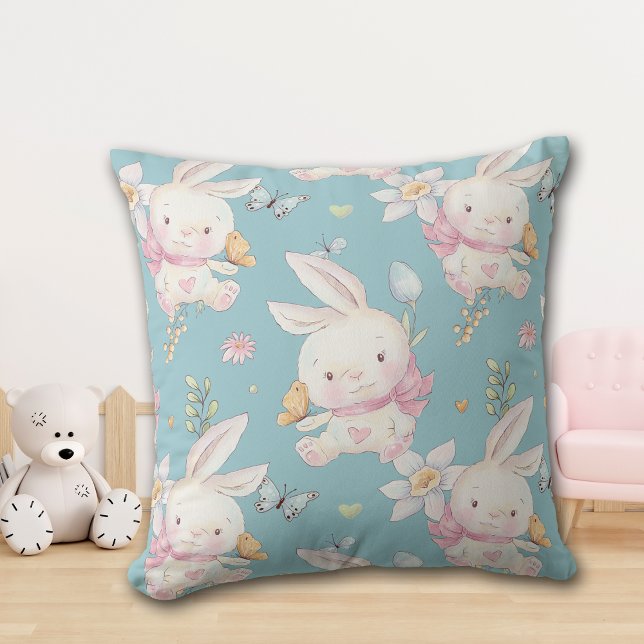 White Bunny och Butterflies Baby Nursery Kudde (Skapare uppladdad)