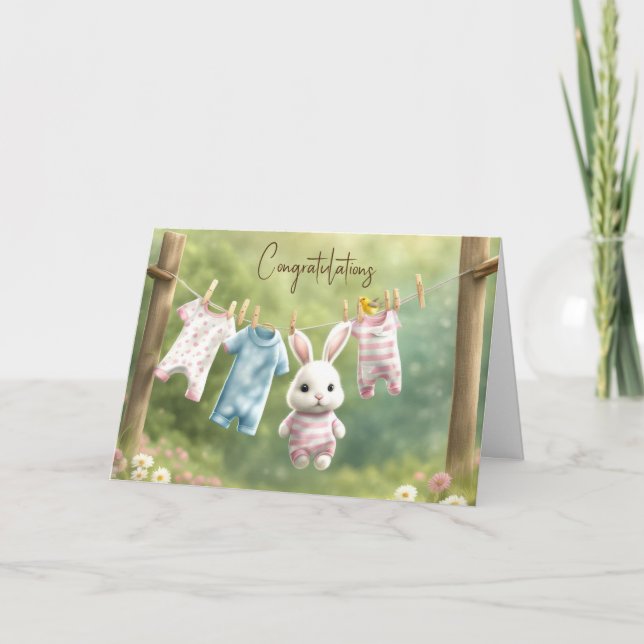 White Bunny och Tvätt för Flicka Kort (Framsida)