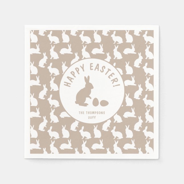 White Bunny Pattern On Beige Cute Easter Pappersservett (Framsidan)