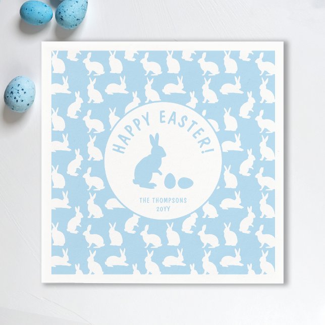 White Bunny Pattern On Light Blue Cute Easter Pappersservett (Skapare uppladdad)