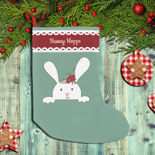 White Bunny Rabbit Blommigt Snöre Monogram Liten Julstrumpa