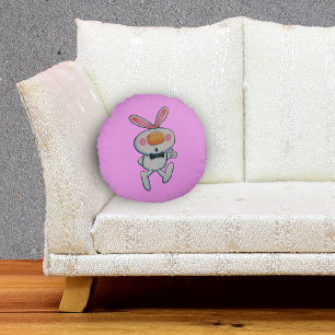 White Bunny Rosy Cheeks Thumbs Up Sign Rosa Linjer Rund Kudde