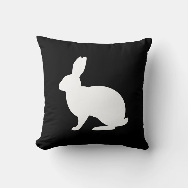 White Bunny Shape On Black Stylish Easter Kudde (Framsida)