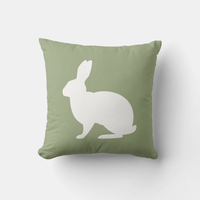 White Bunny Silhouette On Sage Green Easter Kudde (Framsida)