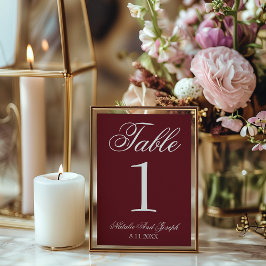 White Burgundy Old Money Wedding Table Number Inbjudningar