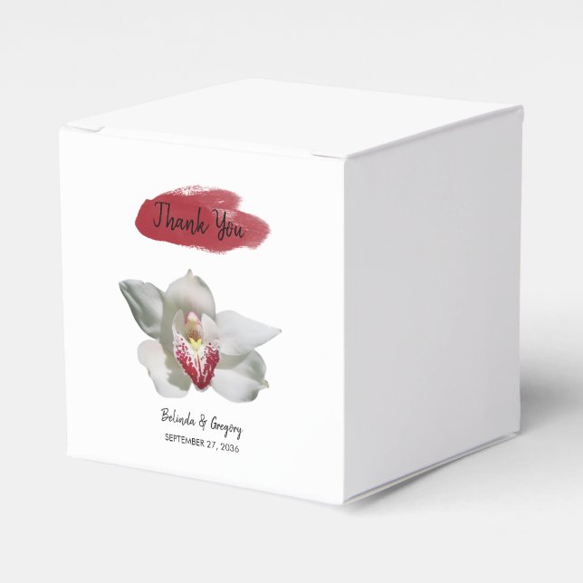 White Burgundy Orchid Bröllop Presentaskar (Framsidan Sidan)
