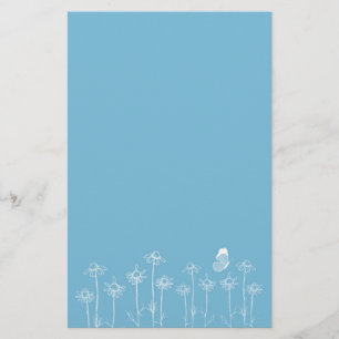 White Butterfly Chamomile Flowers Teckning Brevpapper