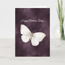 White Butterfly Purple Birthday Kort