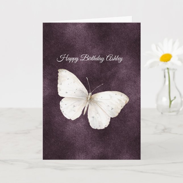 White Butterfly Purple Birthday Kort (Liten växt)
