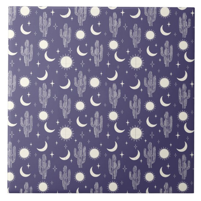 White Cactus Mönster Kakelplatta (Framsidan)