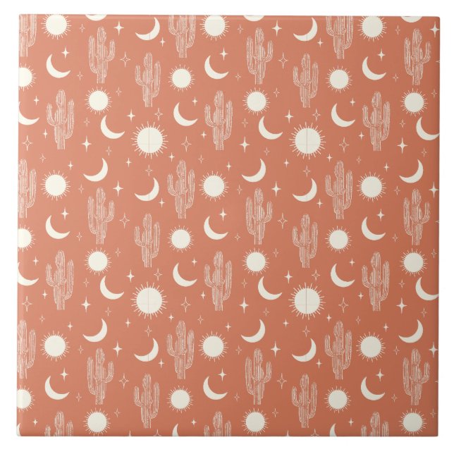 White Cactus Mönster Kakelplatta (Framsidan)