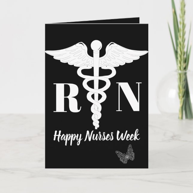 White Caduceus Lycklig Nurses Week Kort (Framsida)