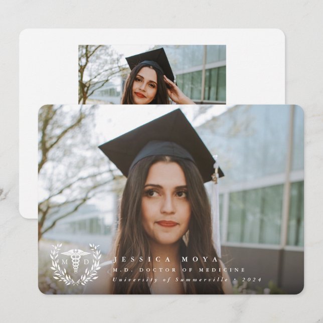 White Caduceus MD Doktor i Medicine Studenten Meddelande (Fram/baksida)