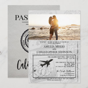 White California Passport Bröllop Inbjudningar