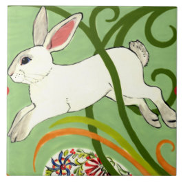 White California Rabbit Grönt Art Deco Design Tile Kakelplatta