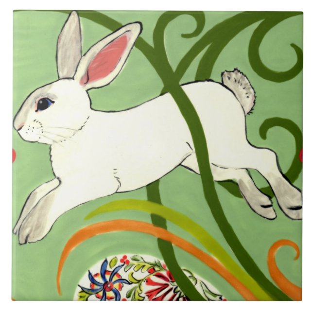 White California Rabbit Grönt Art Deco Design Tile Kakelplatta (Framsidan)