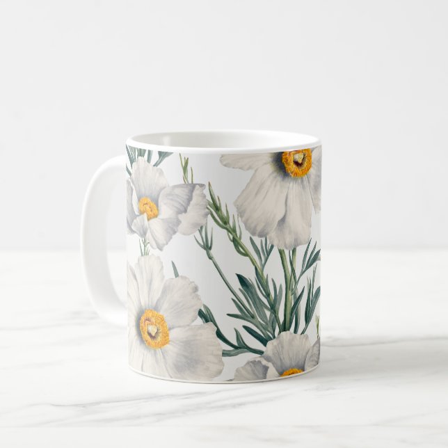 White California Träd Poppy Flowers Mönster Kaffemugg (Framsida vänster)