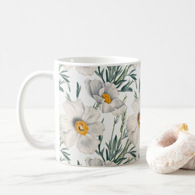 White California Träd Poppy Flowers Mönster Kaffemugg (Med munk)