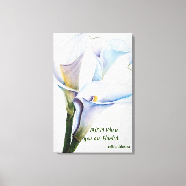 White Calla Lilies in Watercolor Canvastryck (Framsida)
