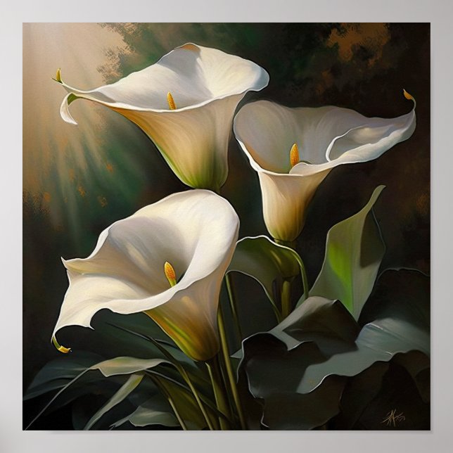 White Calla Lilies Lily Flower Art Print Poster (Framsidan)