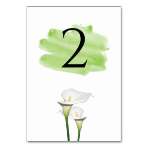 White Calla Lilies Watercolor Bröllop Bordsnummer