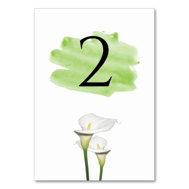White Calla Lilies Watercolor Bröllop Bordsnummer (Framsidan)