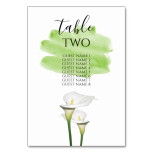White Calla Lilies Watercolor Bröllop Guest Namn Bordsnummer