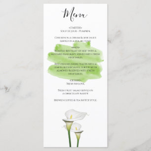 White Calla Lilies Watercolor Bröllop Meny