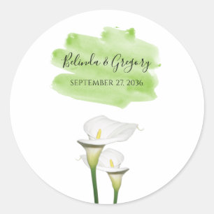 White Calla Lilies Watercolor Bröllop Runt Klistermärke