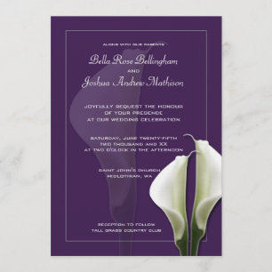 White Calla Lillies bröllopsinbjudan om Lila Inbjudningar