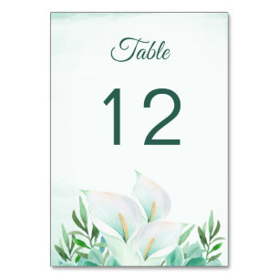 White Calla Lily Blommigt Bordsnummer Cards