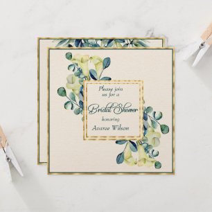 White Calla Lily Eucalyptus Ivory Guld Shower Inbjudningar