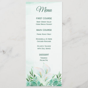 White Calla Lily Monogram Menus Meny