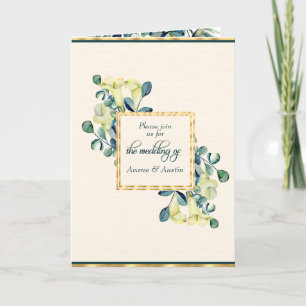 White Calla Lily och Eucalyptus Ivory och Guld Inbjudan