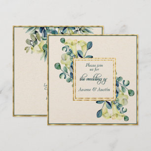 White Calla Lily och Eucalyptus Ivory och Guld Inbjudningar