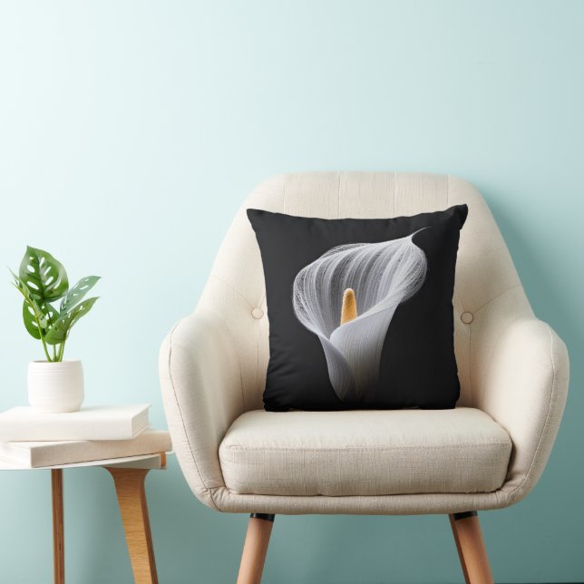 White Calla Lily On Black Kudde (Stol)