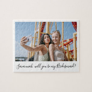 White Calligraphy Anpassningsbar Photo Bridesmaid Pussel