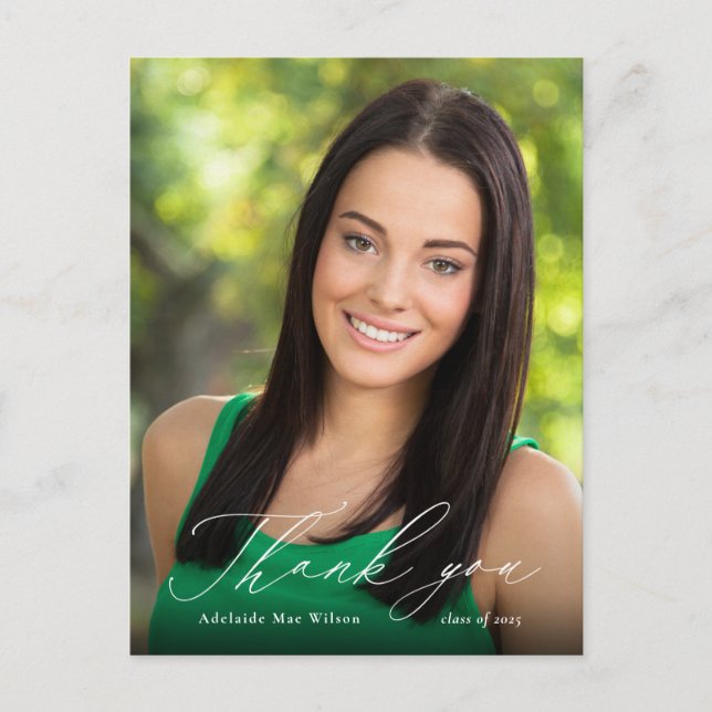 White Calligraphy Photo Studenten Tack Vykort (Framsida)