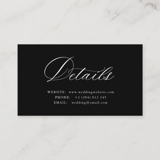 White Calligraphy QR code wedding details card Tilläggskort (Framsida)