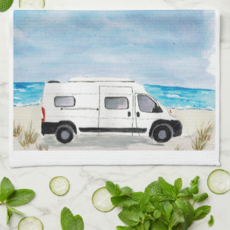 White Camper Van Kitchen Towel RV Tema Kökshandduk