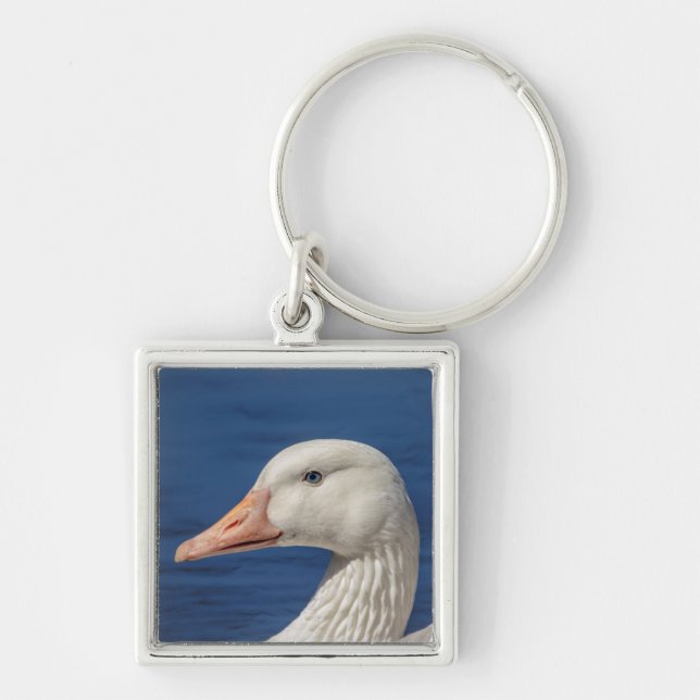 White Canadian Goose Fyrkantig Silverfärgad Nyckelring (Framsidan)