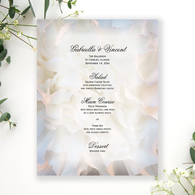 White Carnation Blommigt Bröllop Menu (Skapare uppladdad)